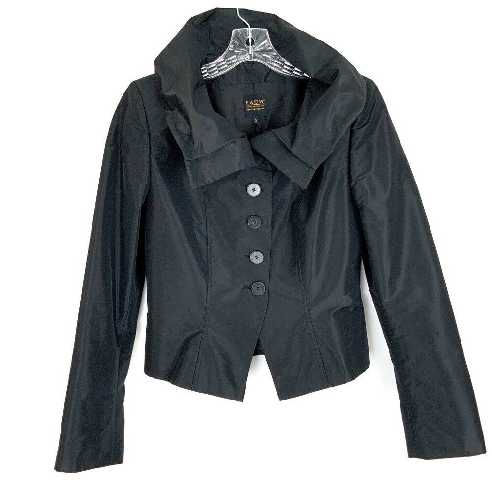 Pauw Amsterdam Black Anvant-Garde Style Jacket Portrait Collar Sz 2 (6)